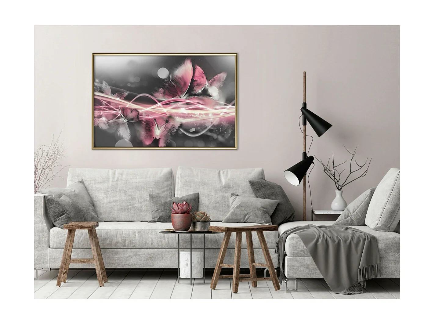 Affiche Murale Encadrée "Moments Like Butterflies" 90 x 60 cm Or