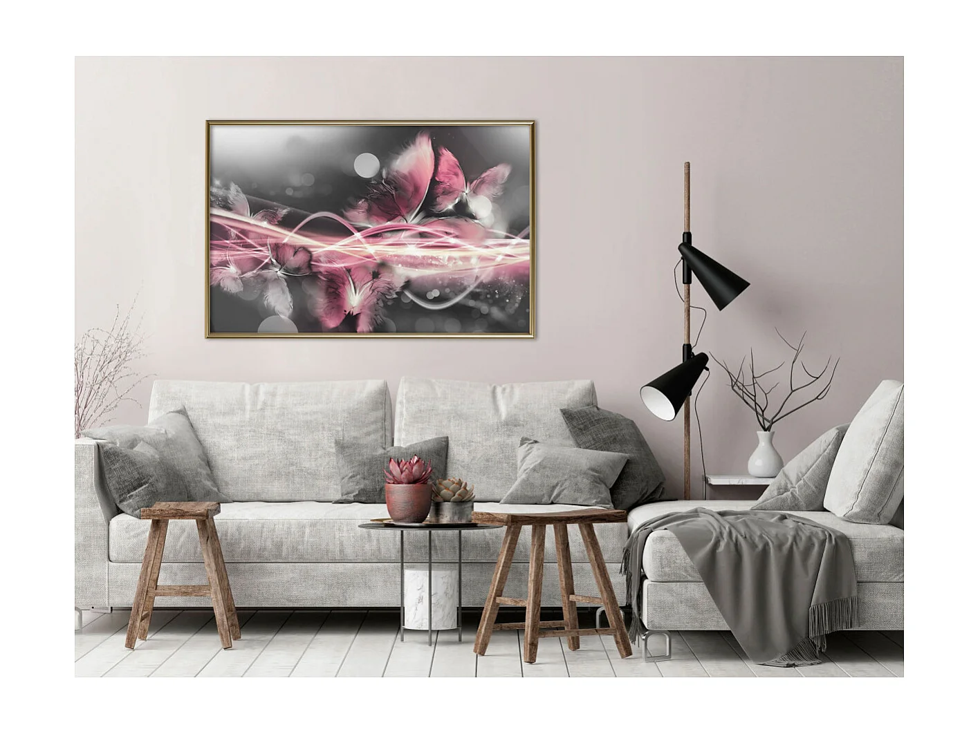 Affiche Murale Encadrée "Moments Like Butterflies" 90 x 60 cm Or