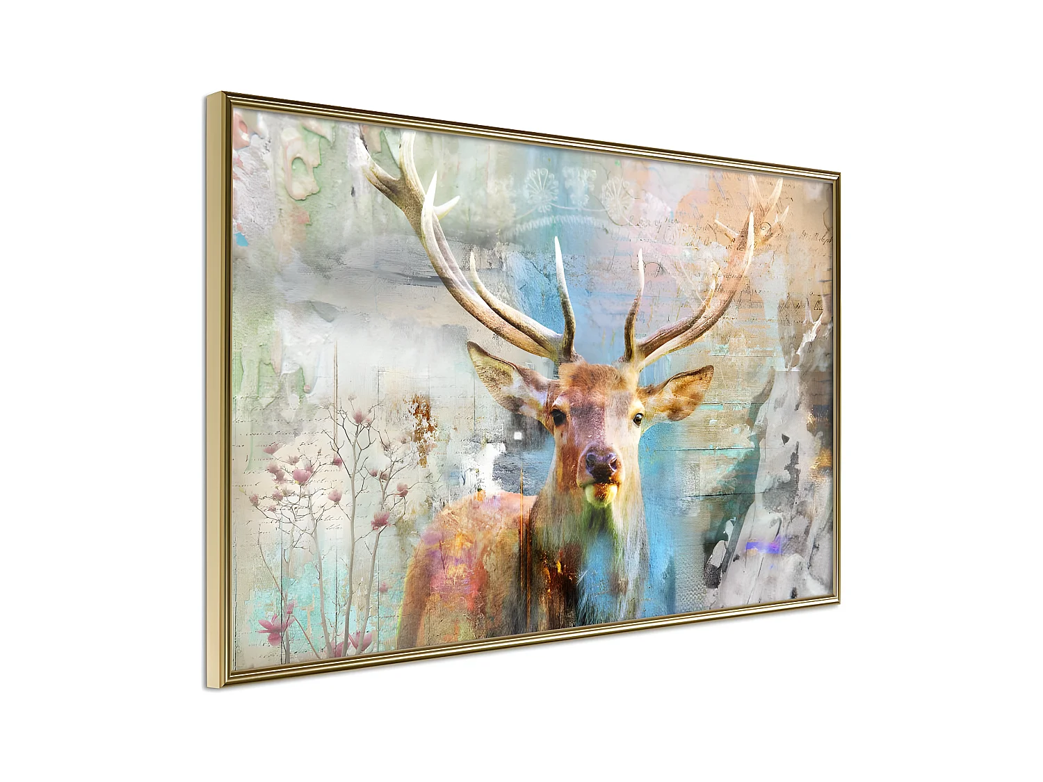 Affiche Murale Encadrée "Pastel Deer" 90 x 60 cm Or