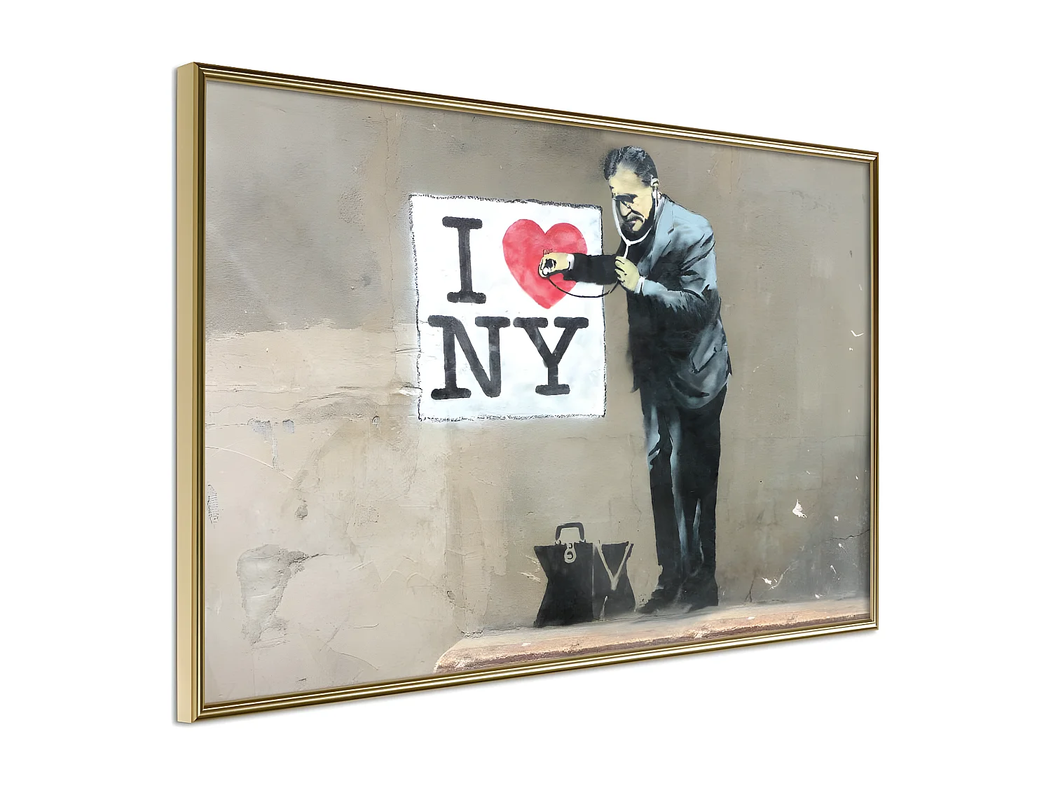 Affiche Murale Encadrée "Banksy I Heart NY" 60 x 40 cm Or