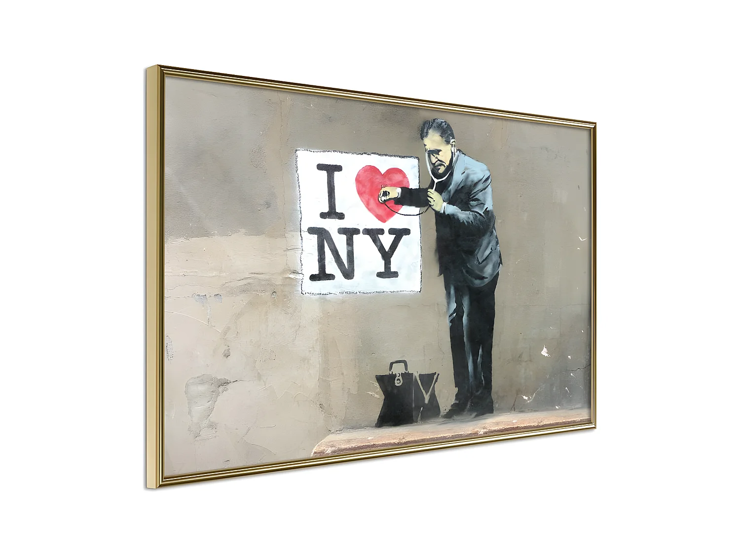Affiche Murale Encadrée "Banksy I Heart NY" 60 x 40 cm Or