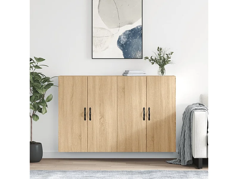 lot de 2 Armoires murales chêne sonoma bois d'ingénierie QWE12024