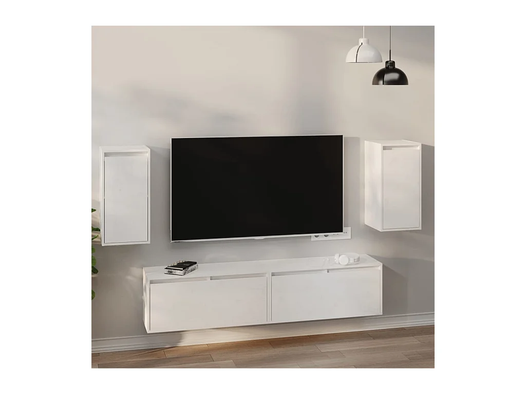2 pcs Armoires murales Blanc 30x30x60 cm Bois de pin massif OIU83429
