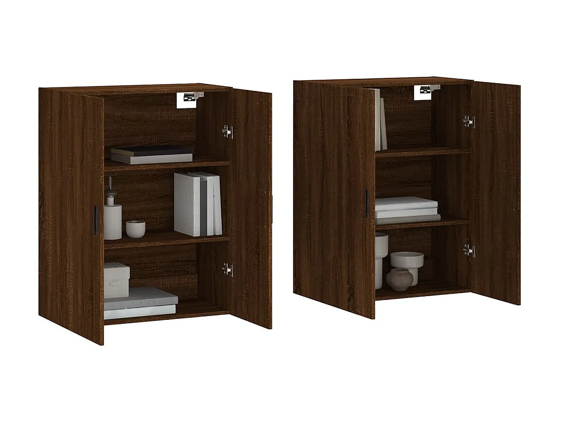 lot de 2 Armoires murales chêne marron 69,5x34x90 cm QWE34883