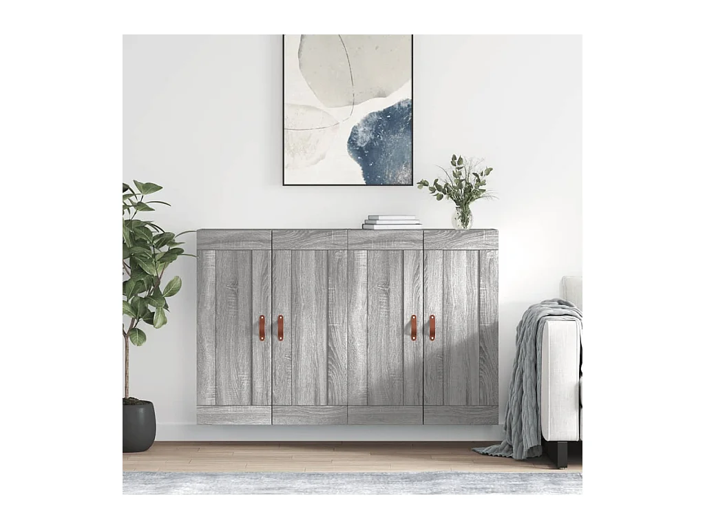 lot de 2 Armoires murales sonoma gris bois d'ingénierie QWE39642
