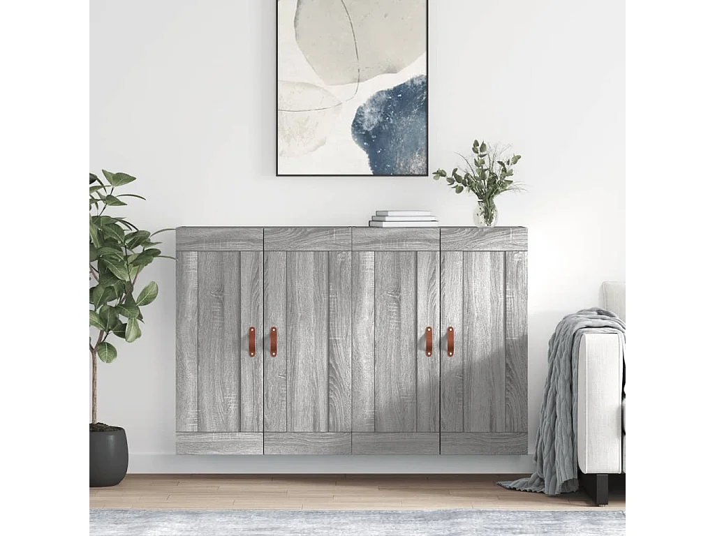 lot de 2 Armoires murales sonoma gris bois d'ingénierie QWE39642