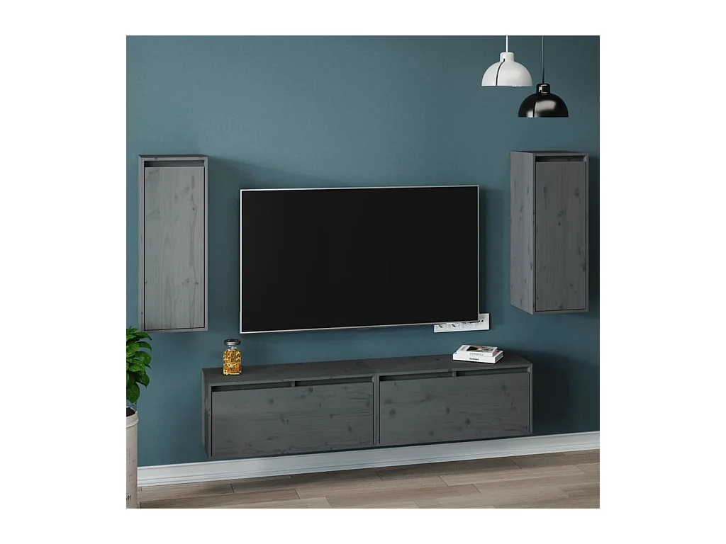 2 pcs Armoires murales Gris 30x30x80 cm Bois de pin massif OIU34790