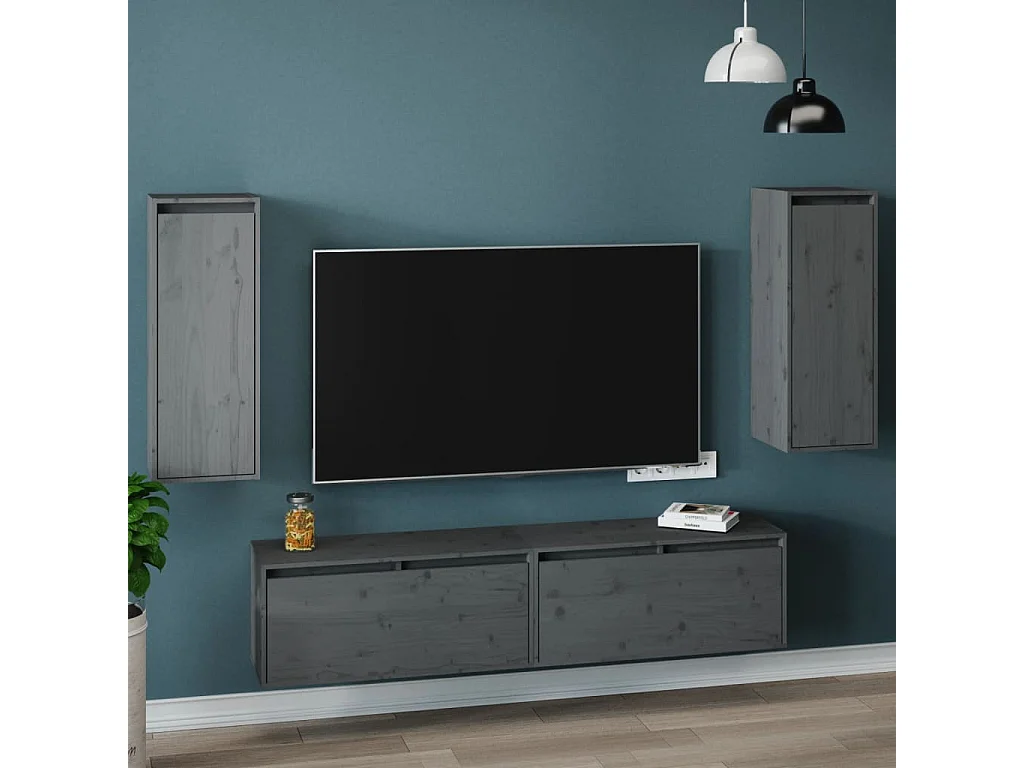 2 pcs Armoires murales Gris 30x30x80 cm Bois de pin massif OIU34790