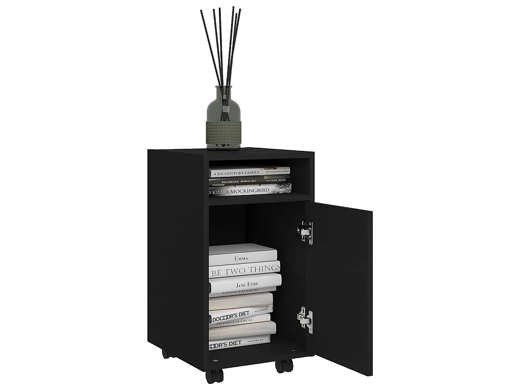 Móvel de apoio com rodas 33x38x60 cm contraplacado preto PT452505