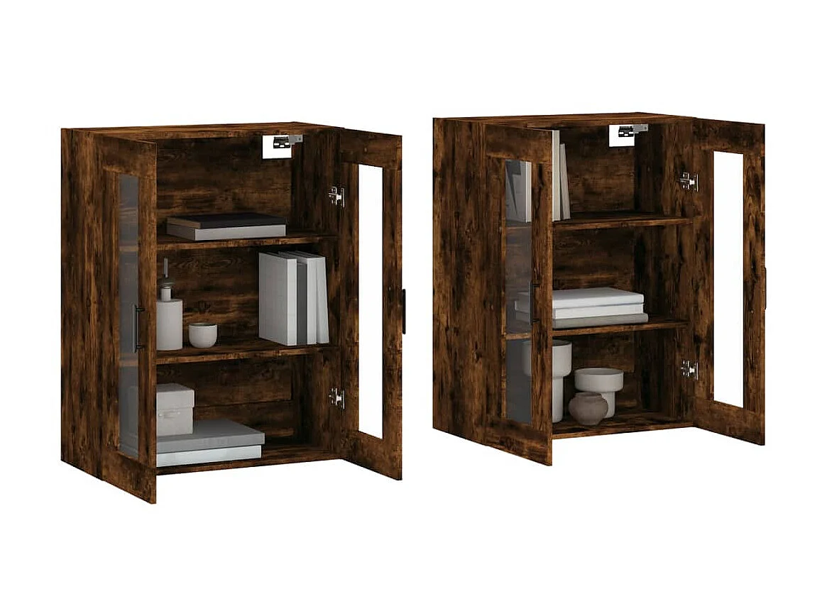 lot de 2 Armoires murales chêne fumé bois d'ingénierie QWE90158