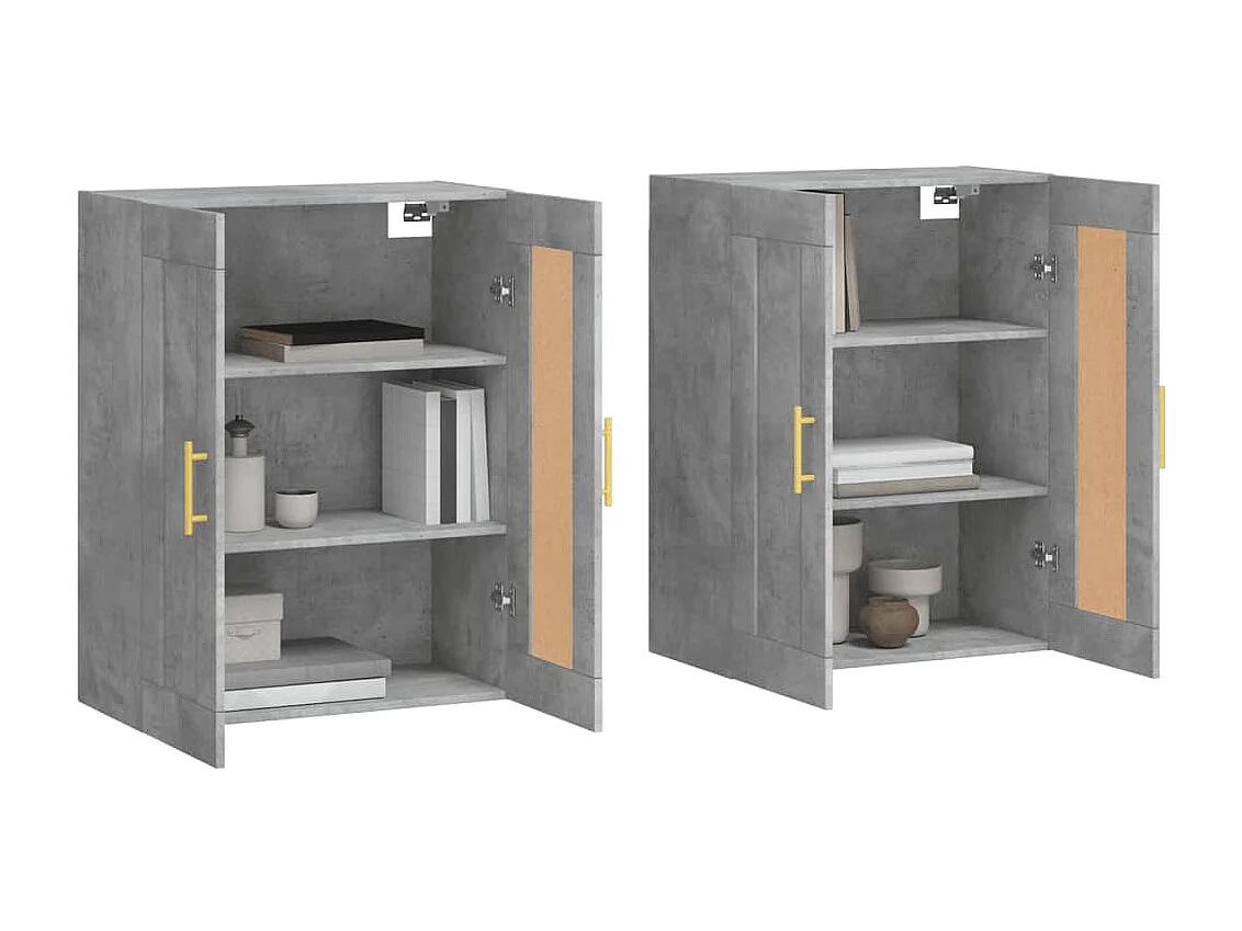 lot de 2 Armoires murales gris béton bois d'ingénierie QWE62065