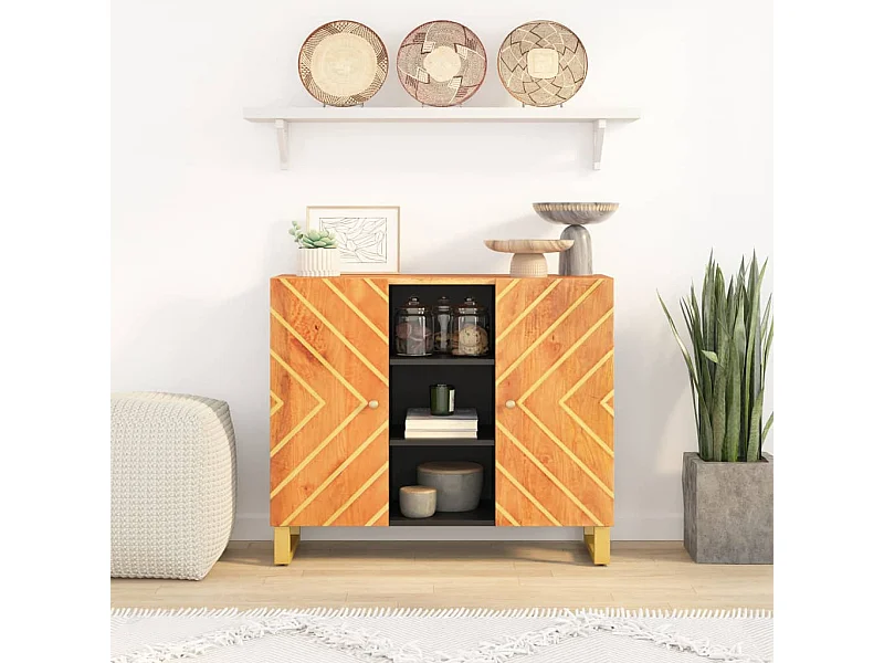 Mueble aparador madera maciza mango marrón/negro 90x33,5x75 cm ES655071