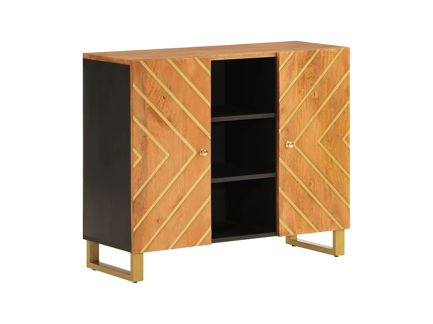 Armoire latérale marron et noir 90x33,5x75 cm bois de manguier QWE88339