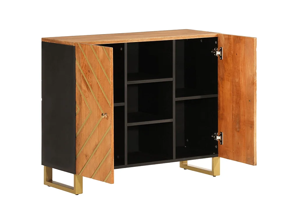 Armoire latérale marron et noir 90x33,5x75 cm bois de manguier QWE88339