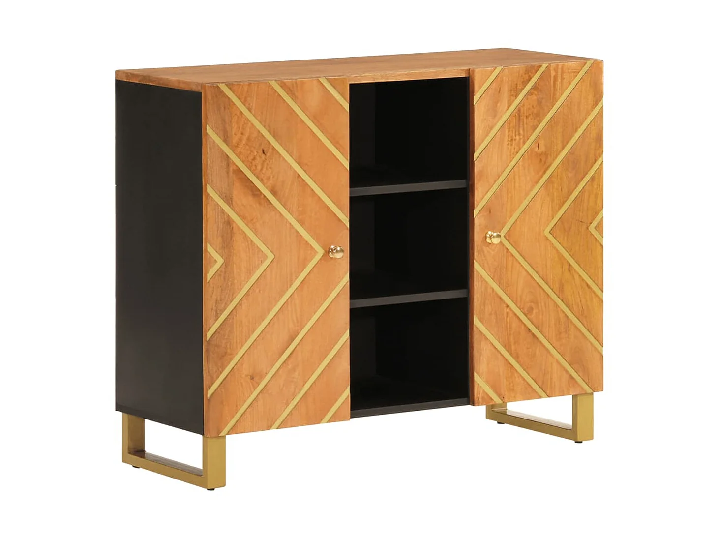 Armoire latérale marron et noir 90x33,5x75 cm bois de manguier QWE88339