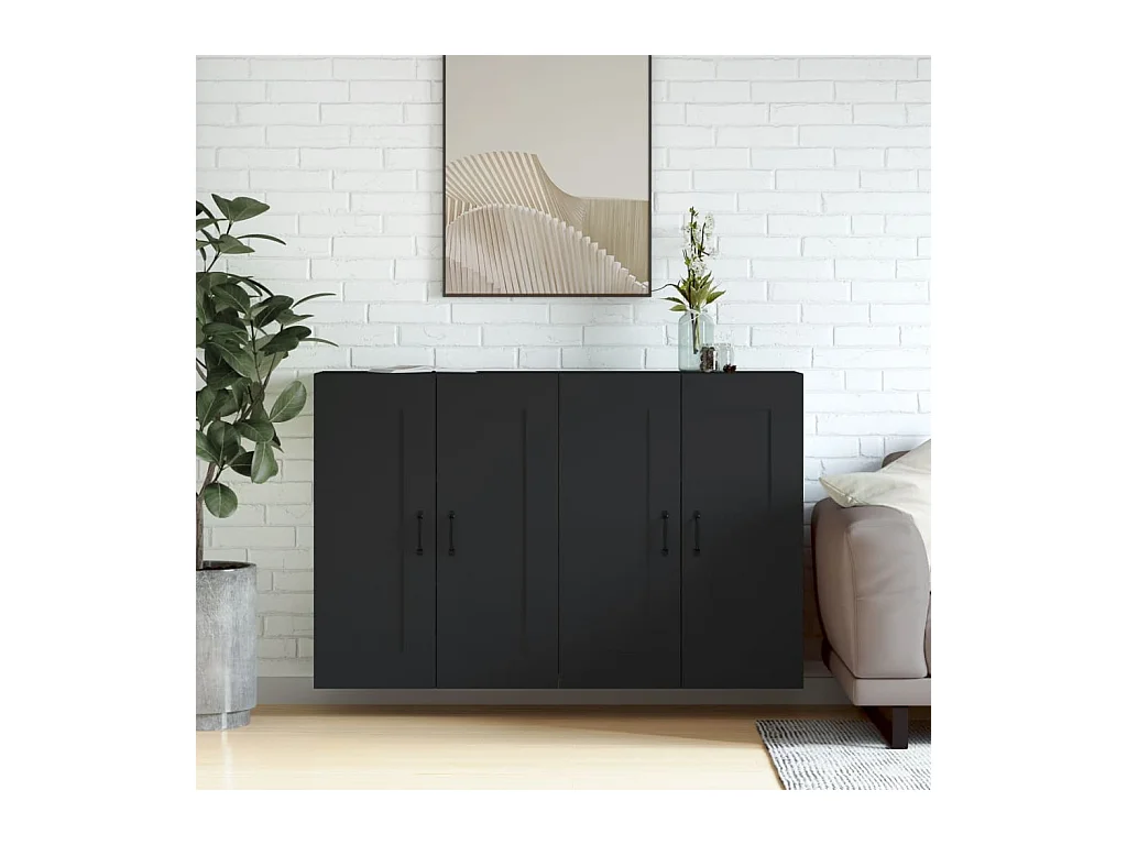 2 pcs Armoires murales noir bois d'ingénierie OIU48397