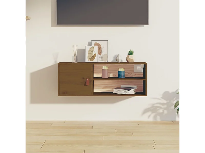 Armario de pared madera maciza de pino marrón miel 80x30x30 cm ES365223