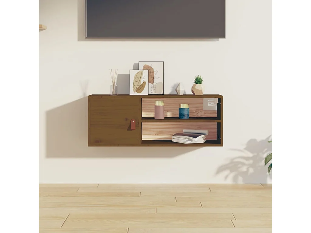 Armario de pared madera maciza de pino marrón miel 80x30x30 cm ES365223