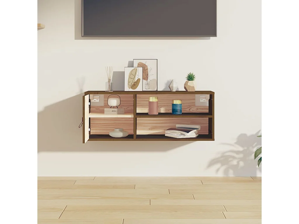 Armario de pared madera maciza de pino marrón miel 80x30x30 cm ES365223