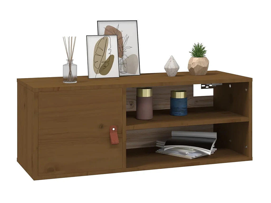 Armario de pared madera maciza de pino marrón miel 80x30x30 cm ES365223