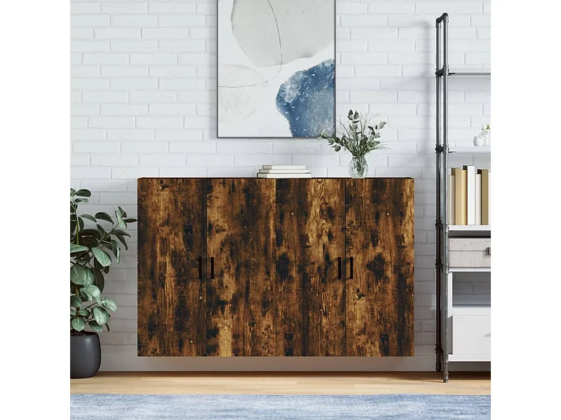 lot de 2 Armoires murales chêne fumé 69,5x34x90 cm QWE54577