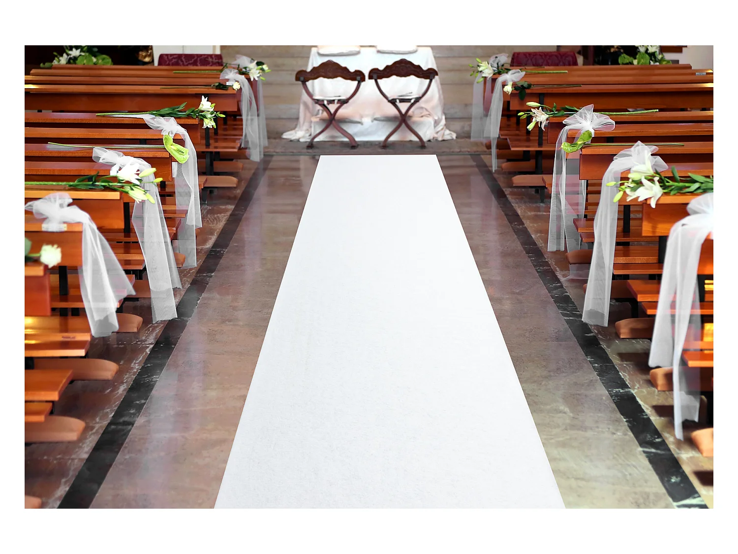 TAPIS DE COULOIR ANTIDÉRAPANT RUMBA 1950 Mariage couleur unique blanc 120x400 cm