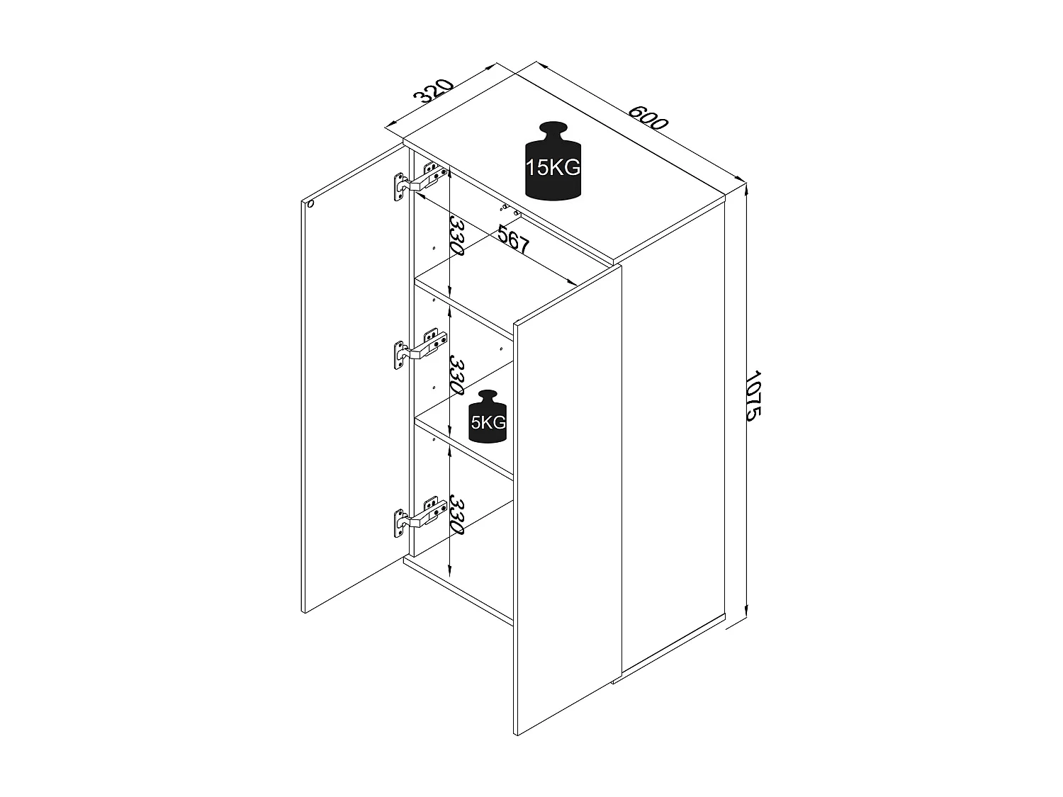 Kredens Dalosa 3 drzwi na zawiasach
