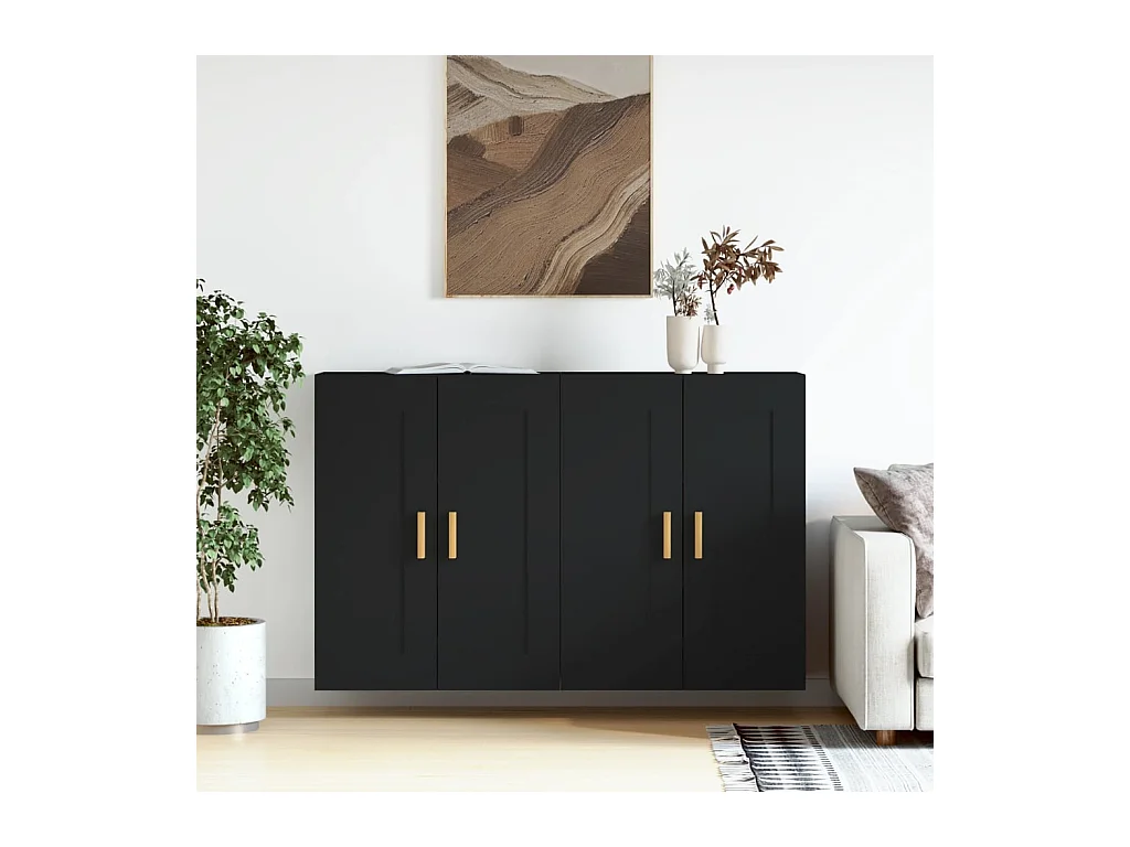 2 pcs Armoires murales noir bois d'ingénierie OIU56369