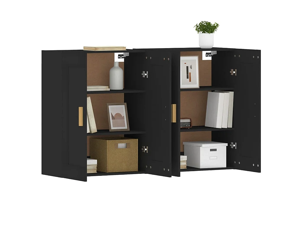 2 pcs Armoires murales noir bois d'ingénierie OIU56369