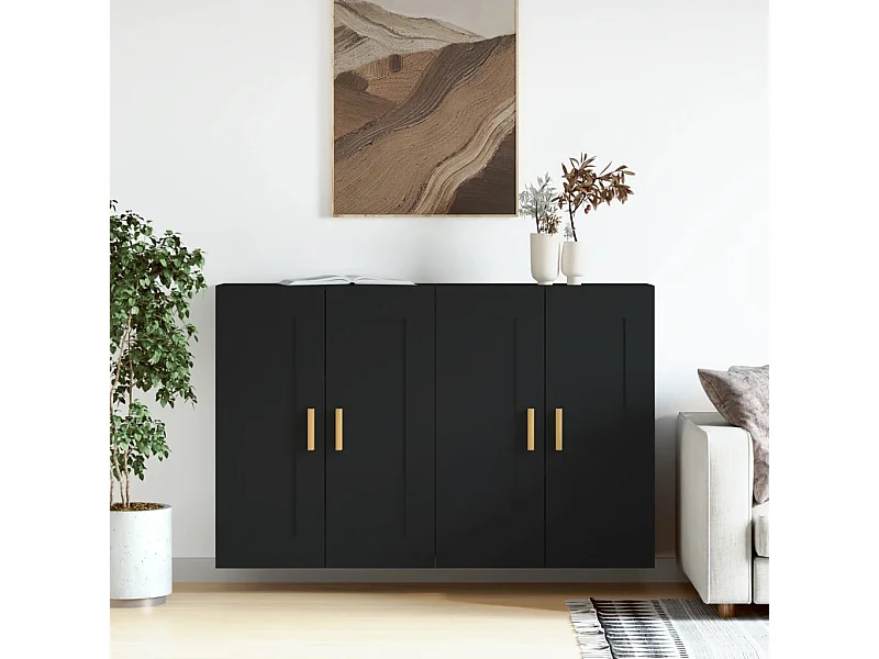 2 pcs Armoires murales noir bois d'ingénierie OIU56369