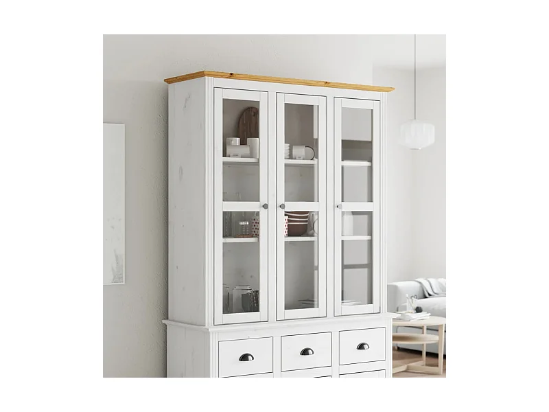 Armario con puertas de vidrio BODO madera de pino blanco marrón ES247927