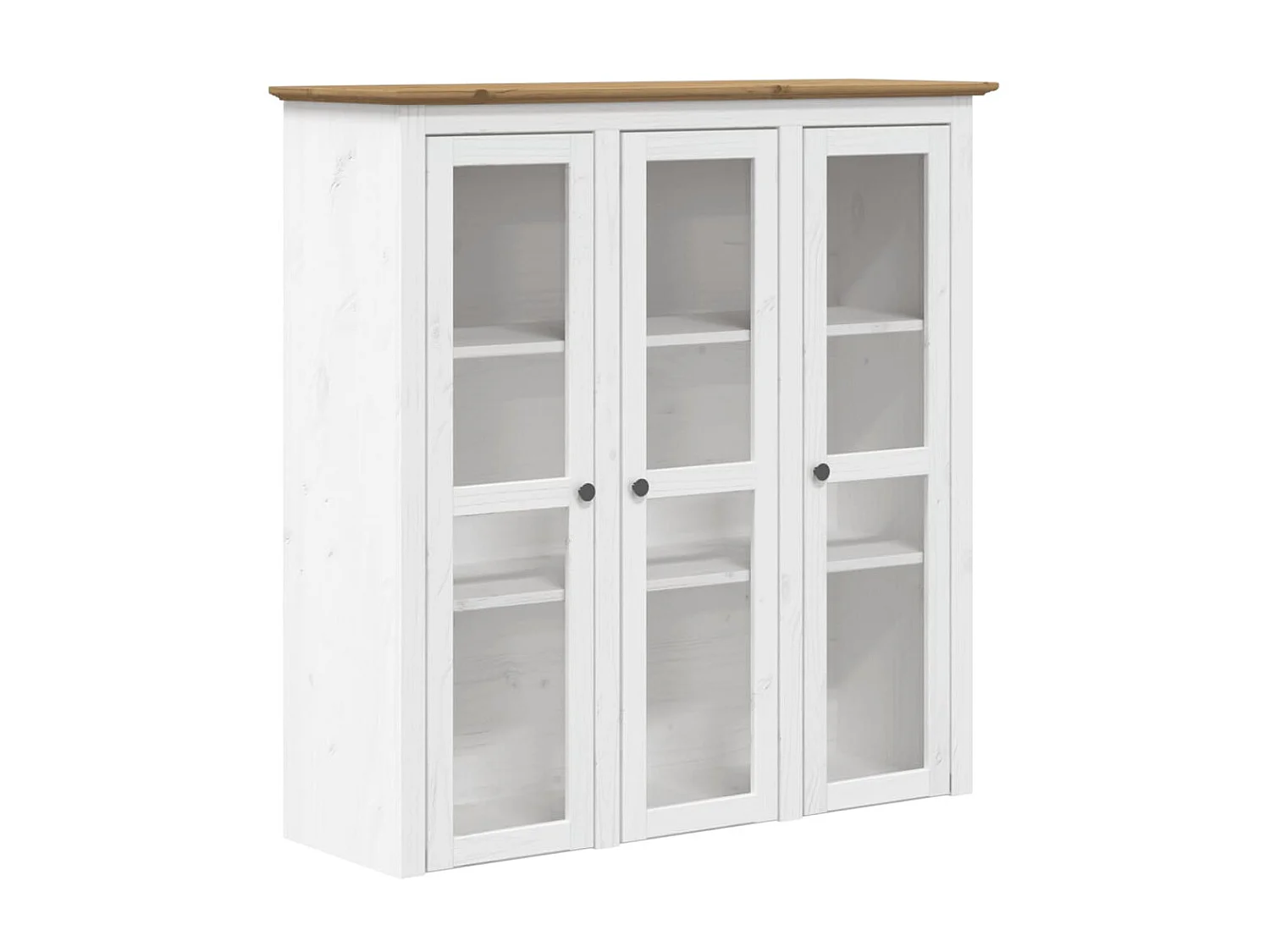 Armoire avec portes vitrées BODO blanc marron bois pin massif QWE90775