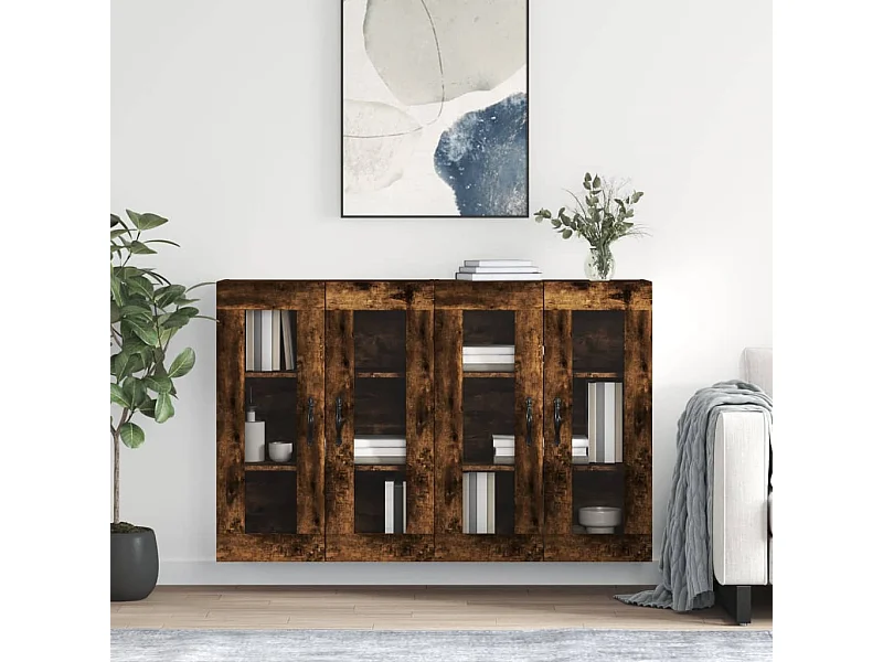 lot de 2 Armoires murales chêne fumé bois d'ingénierie QWE14949