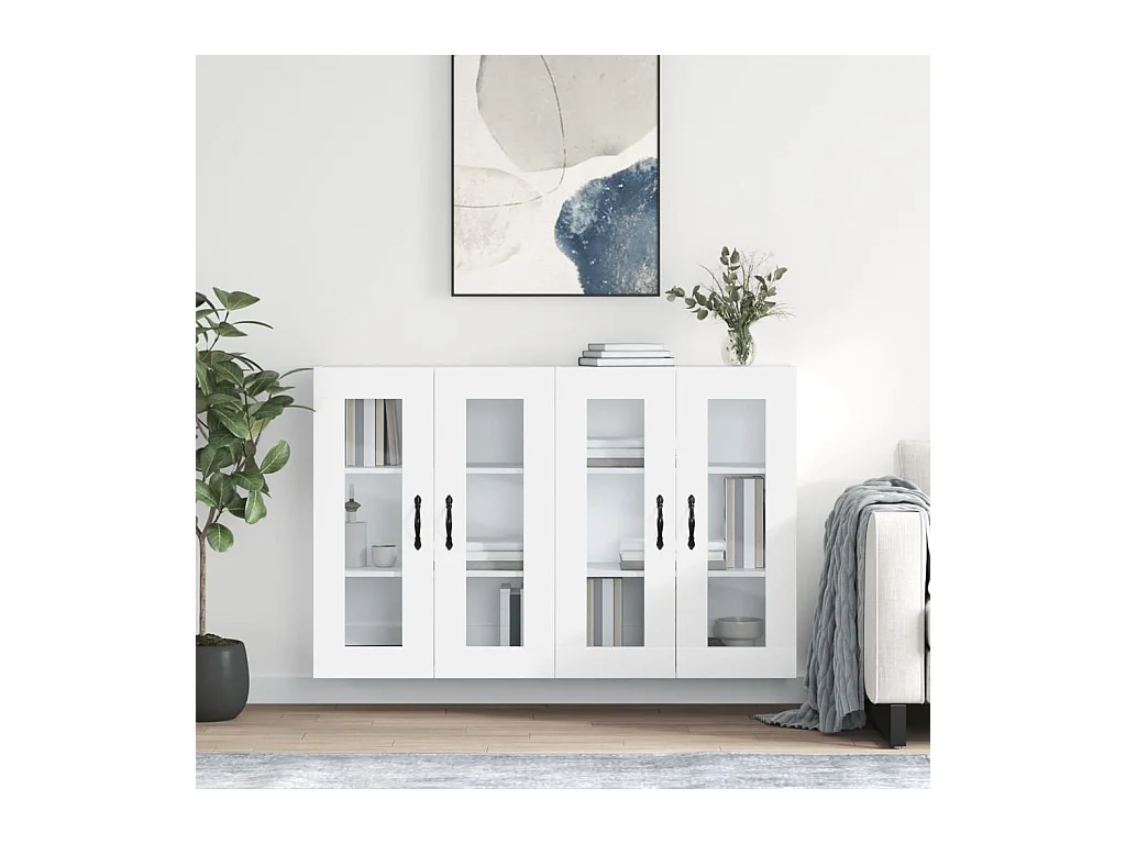 lot de 2 Armoires murales blanc bois d'ingénierie QWE20569