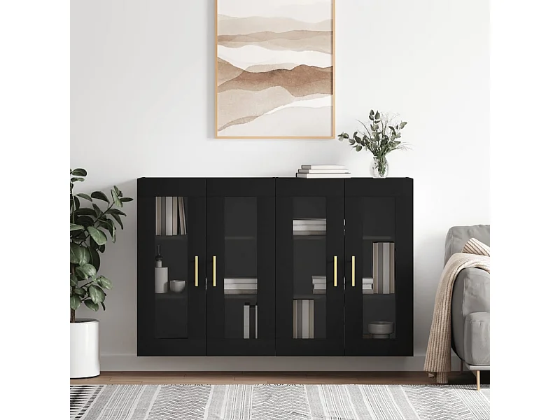 lot de 2 Armoires murales noir bois d'ingénierie QWE69495