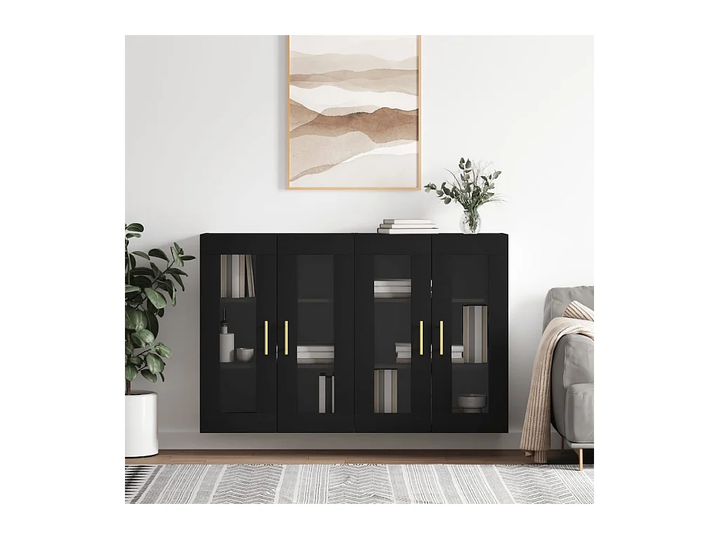 lot de 2 Armoires murales noir bois d'ingénierie QWE69495