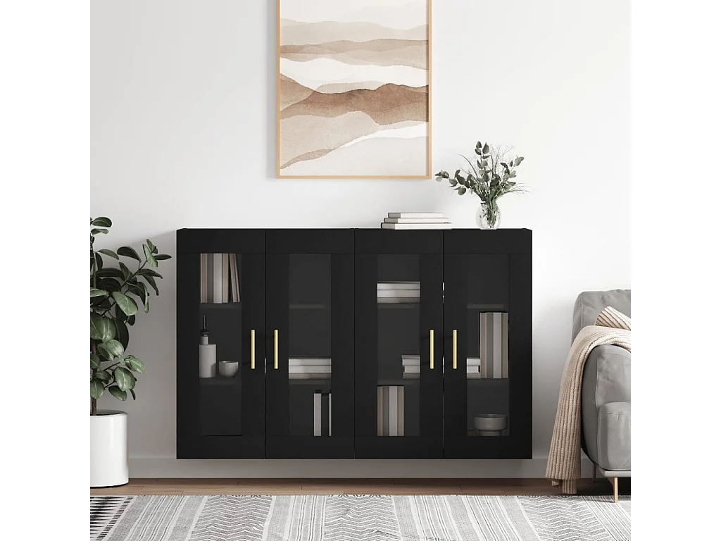 lot de 2 Armoires murales noir bois d'ingénierie QWE69495