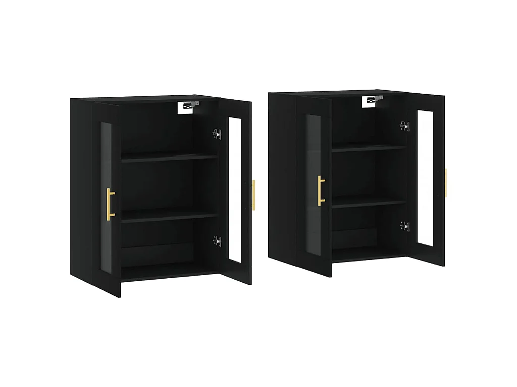 lot de 2 Armoires murales noir bois d'ingénierie QWE69495