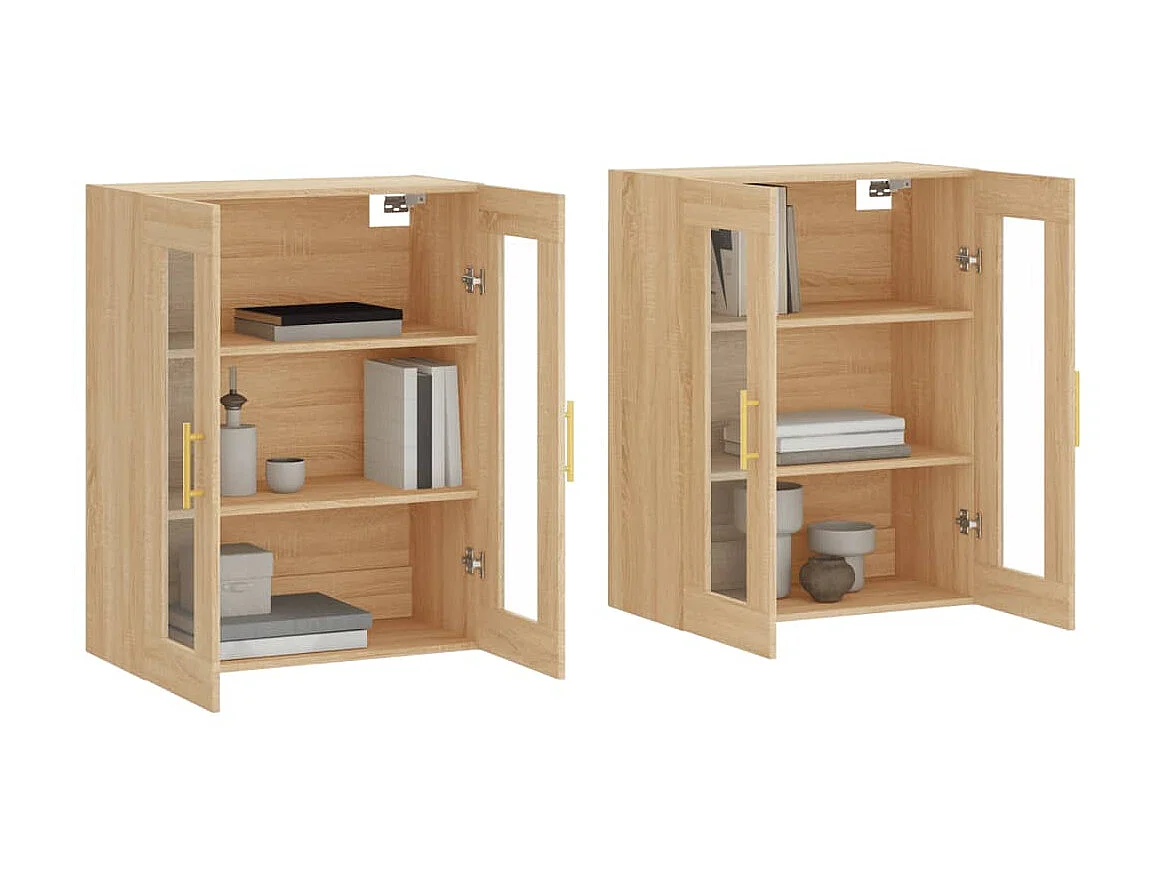 lot de 2 Armoires murales chêne sonoma bois d'ingénierie QWE26129