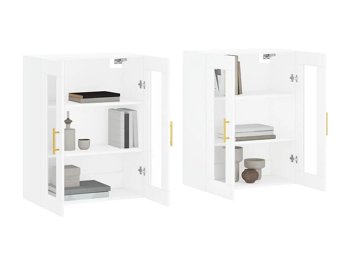 lot de 2 Armoires murales blanc bois d'ingénierie QWE58324