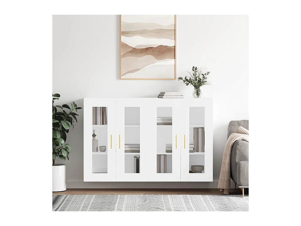 lot de 2 Armoires murales blanc bois d'ingénierie QWE58324