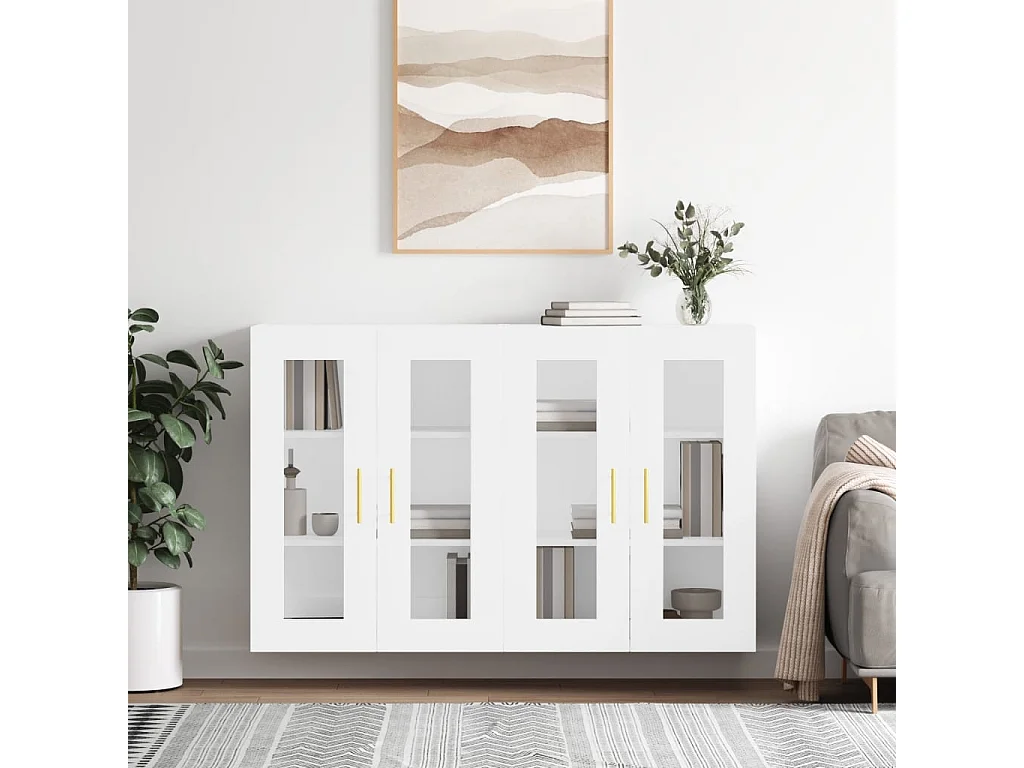 lot de 2 Armoires murales blanc bois d'ingénierie QWE58324