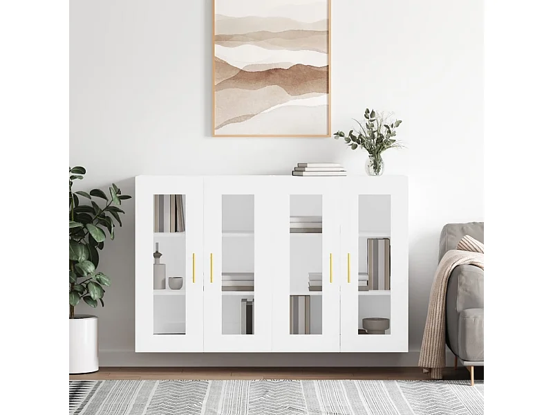 lot de 2 Armoires murales blanc bois d'ingénierie QWE58324