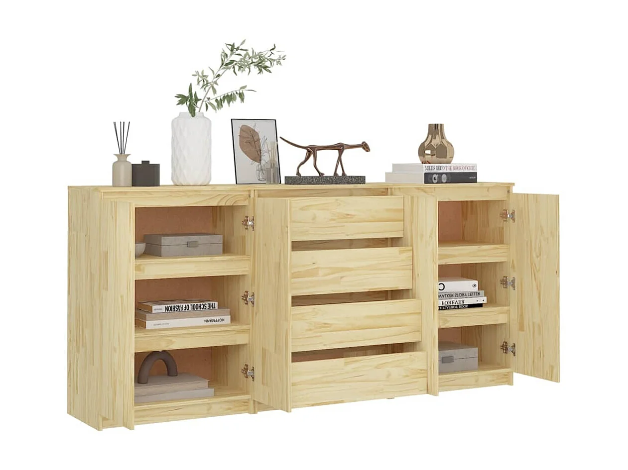 lot de 3 Armoires latérales Bois de pin massif QWE36088