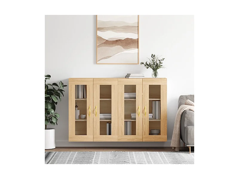 2 pcs Armoires murales chêne sobois d'ingénierie OIU80490