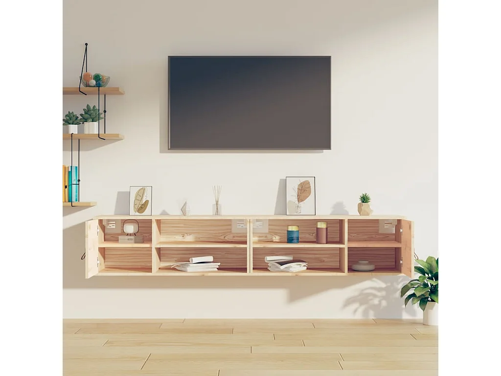 Armarios de pared 2 uds madera maciza de pino 80x30x30 cm ES338595