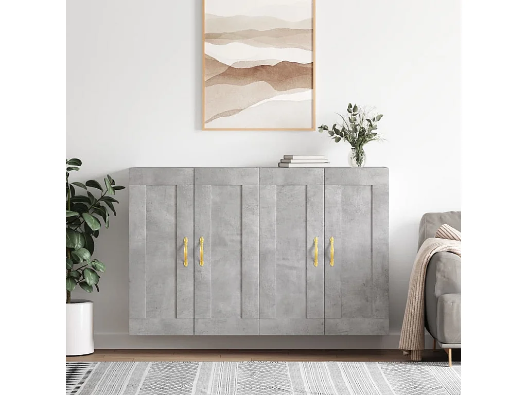 lot de 2 Armoires murales gris béton bois d'ingénierie QWE49245