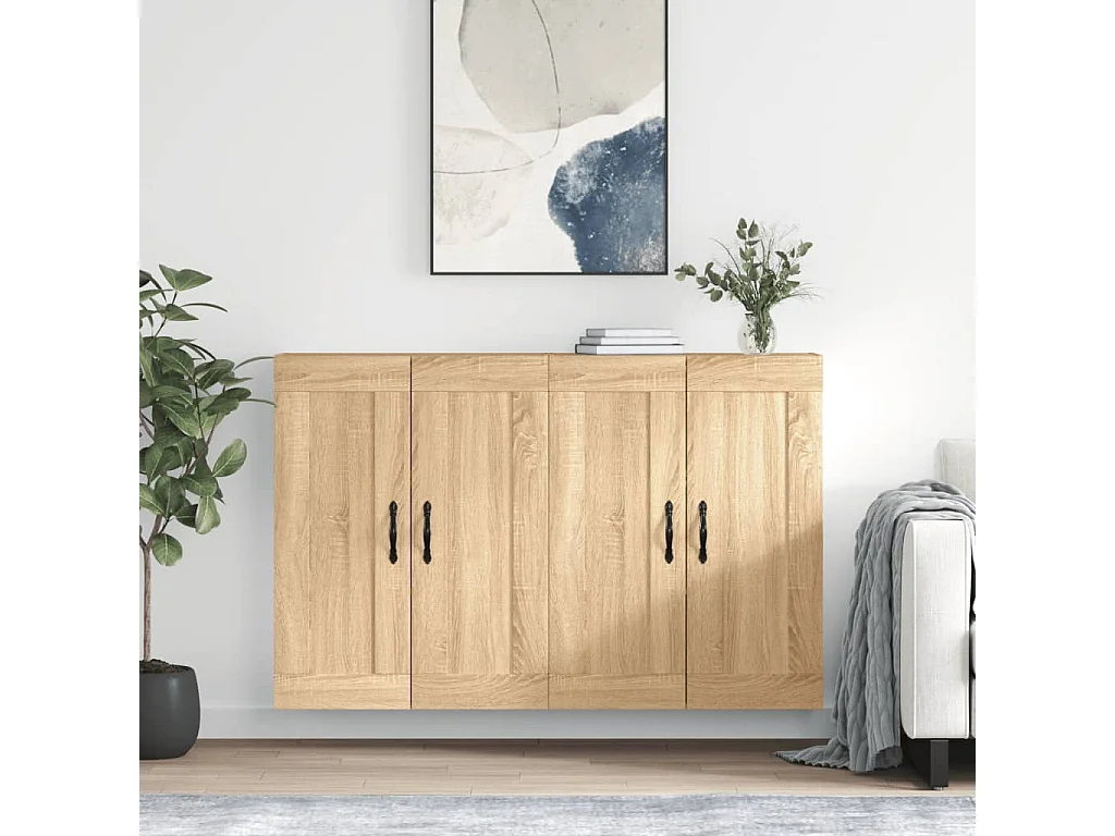 lot de 2 Armoires murales chêne sonoma bois d'ingénierie QWE12242