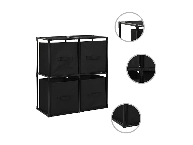 Armário de arrumação com 4 cestos tecido 63x30x71 cm aço preto PT810330