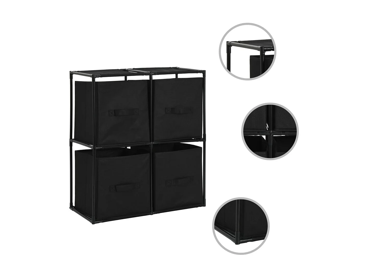 Armário de arrumação com 4 cestos tecido 63x30x71 cm aço preto PT810330